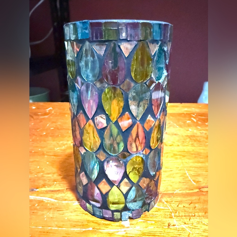 NWT Pier 1 Imports Jewel Mosaic Glass Candle Holder .Made in India